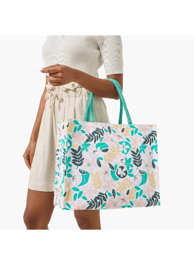Lifestyle Tote Bag-Abstract Floral Print- (Canvas / India) Multicolour \ 16X13