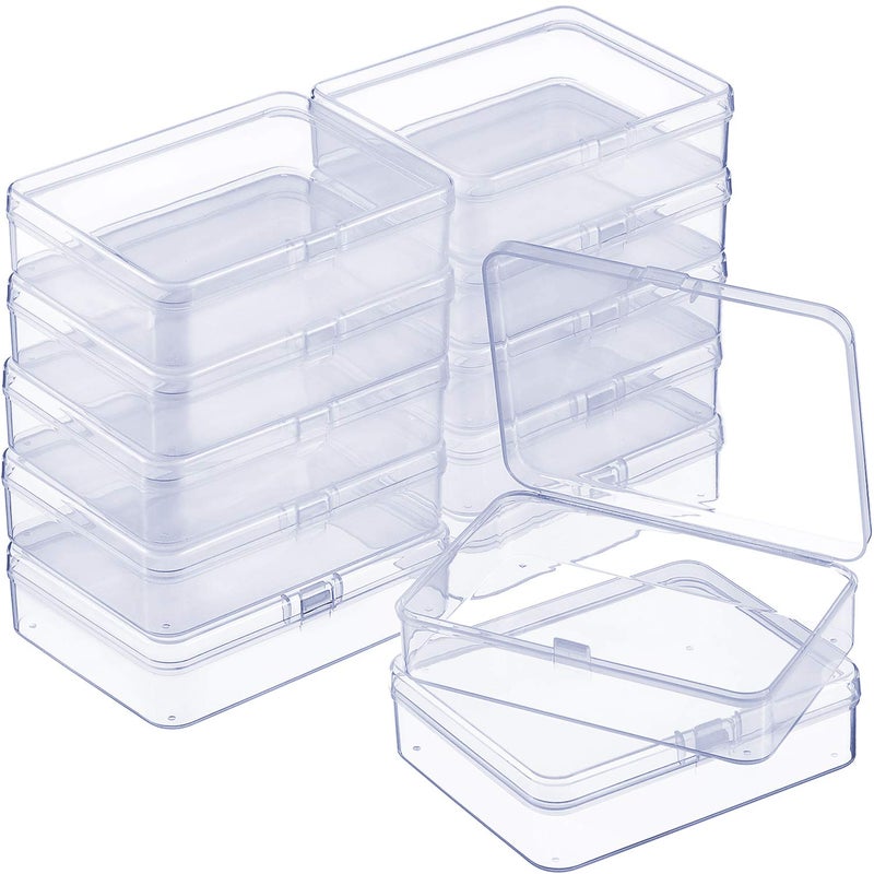SATINIOR 12 Pack Clear Plastic Beads Storage Containers Box with Hinged Lid for Beads and More (4.45 x 3.3 x 1.18 Inch) - Image 1