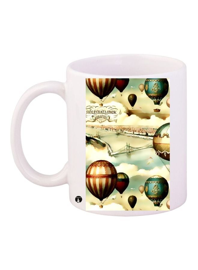 RYN Hot Air Balloon Printed Coffee Mug White/Beige/Blue 11ounce