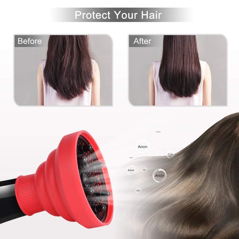 klarako Universal Hair Diffuser Adaptable for Blow Dryers, Makeup Hair Styling Dryers Attachment for Curly or Wavy Hair, Hairdressing Accessory for Barber Salon (D-2.36“ Red Collapsible) - Image 2