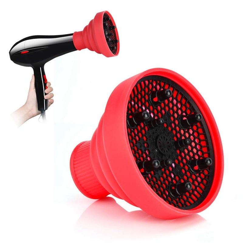 klarako Universal Hair Diffuser Adaptable for Blow Dryers, Makeup Hair Styling Dryers Attachment for Curly or Wavy Hair, Hairdressing Accessory for Barber Salon (D-2.36“ Red Collapsible) - Image 1