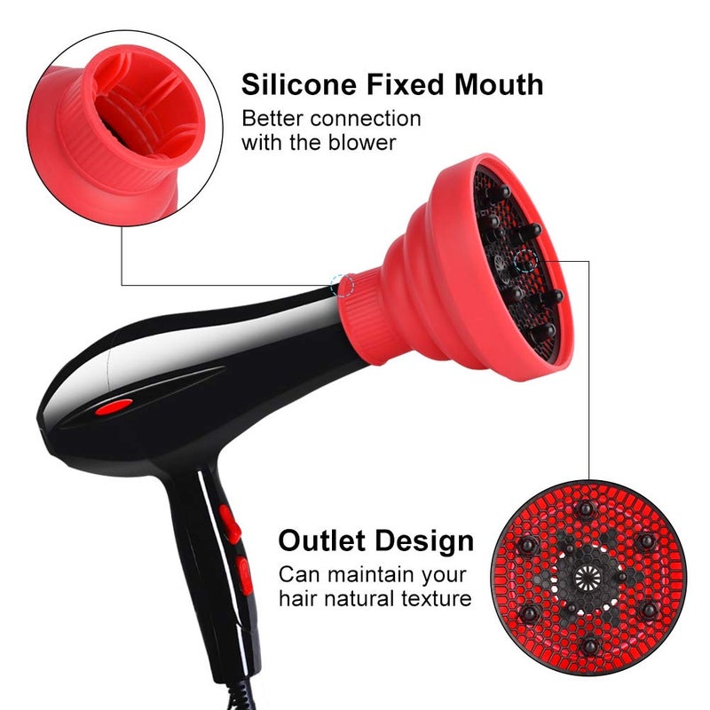 klarako Universal Hair Diffuser Adaptable for Blow Dryers, Makeup Hair Styling Dryers Attachment for Curly or Wavy Hair, Hairdressing Accessory for Barber Salon (D-2.36“ Red Collapsible) - Image 4