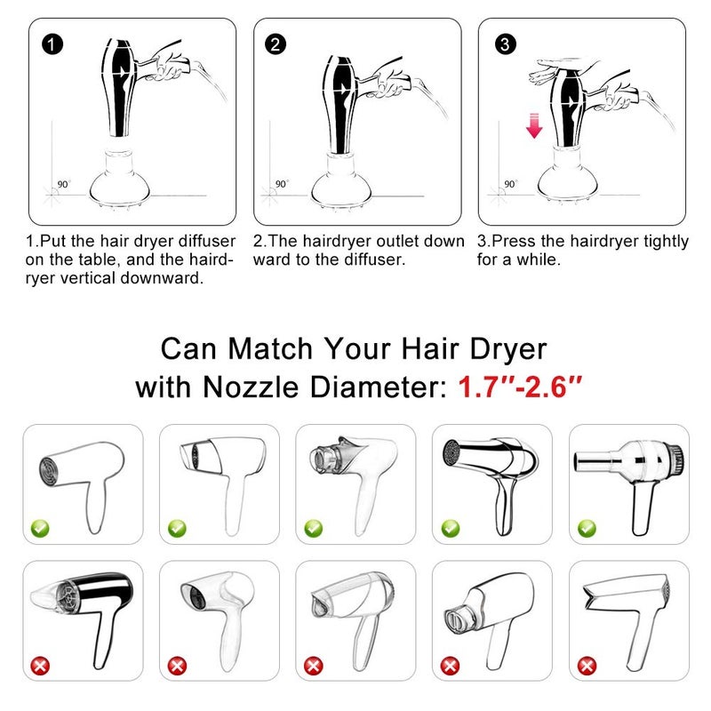 klarako Universal Hair Diffuser Adaptable for Blow Dryers, Makeup Hair Styling Dryers Attachment for Curly or Wavy Hair, Hairdressing Accessory for Barber Salon (D-2.36“ Red Collapsible) - Image 5