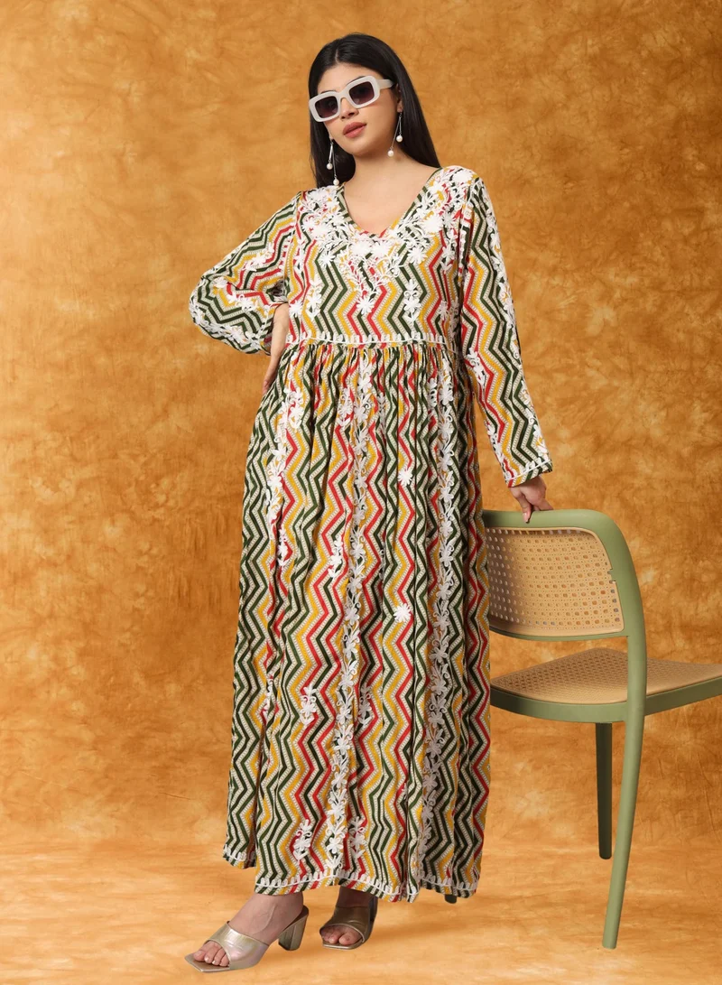 Alaya Hand Embroidered Lucknowi Chikankari  Printed Mulmul Cotton Jalabiya-AL3936