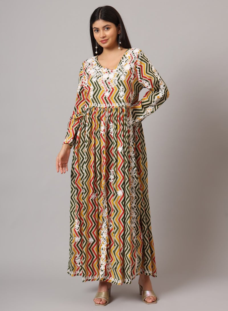 الايا جلابية مطبوعة بالقطن الململ مطرزة يدويًا بلوكناوي شيكانكاري - Image 5