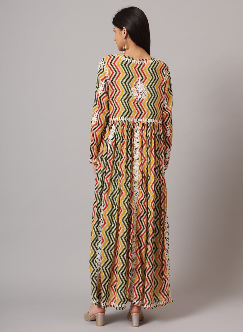 الايا جلابية مطبوعة بالقطن الململ مطرزة يدويًا بلوكناوي شيكانكاري - Image 2