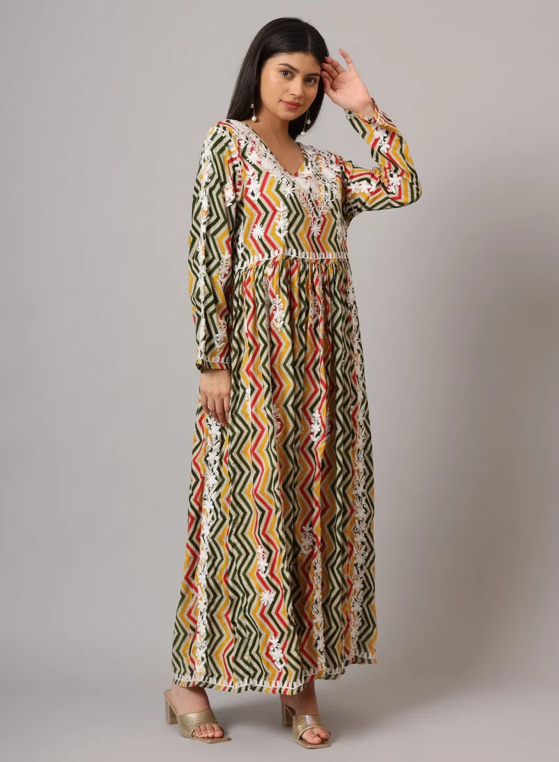 Alaya Hand Embroidered Lucknowi Chikankari  Printed Mulmul Cotton Jalabiya-AL3936