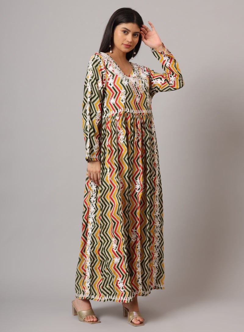 الايا جلابية مطبوعة بالقطن الململ مطرزة يدويًا بلوكناوي شيكانكاري - Image 3