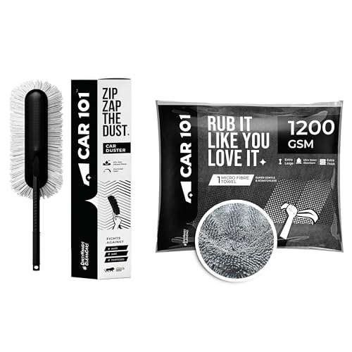 CAR101 1200 GSM Extra Large Multipurpose Microfiber Cloth & Zip Zap Ceramic Wax Car Duster Combo | Ultra Soft & Scratch-Free | Superior Absorbency |for Car Bike Cleaning Polishing Washing & Detailing - Image 1