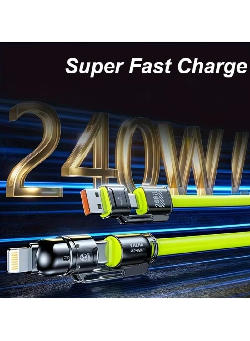 240W Silicone 4-in-1 Fast Charging Cable for IPhone 16 15 14 13 12 11 Pro Max for Samsung S25 S24 S23 for LG for Moto G Oppo - Image 1