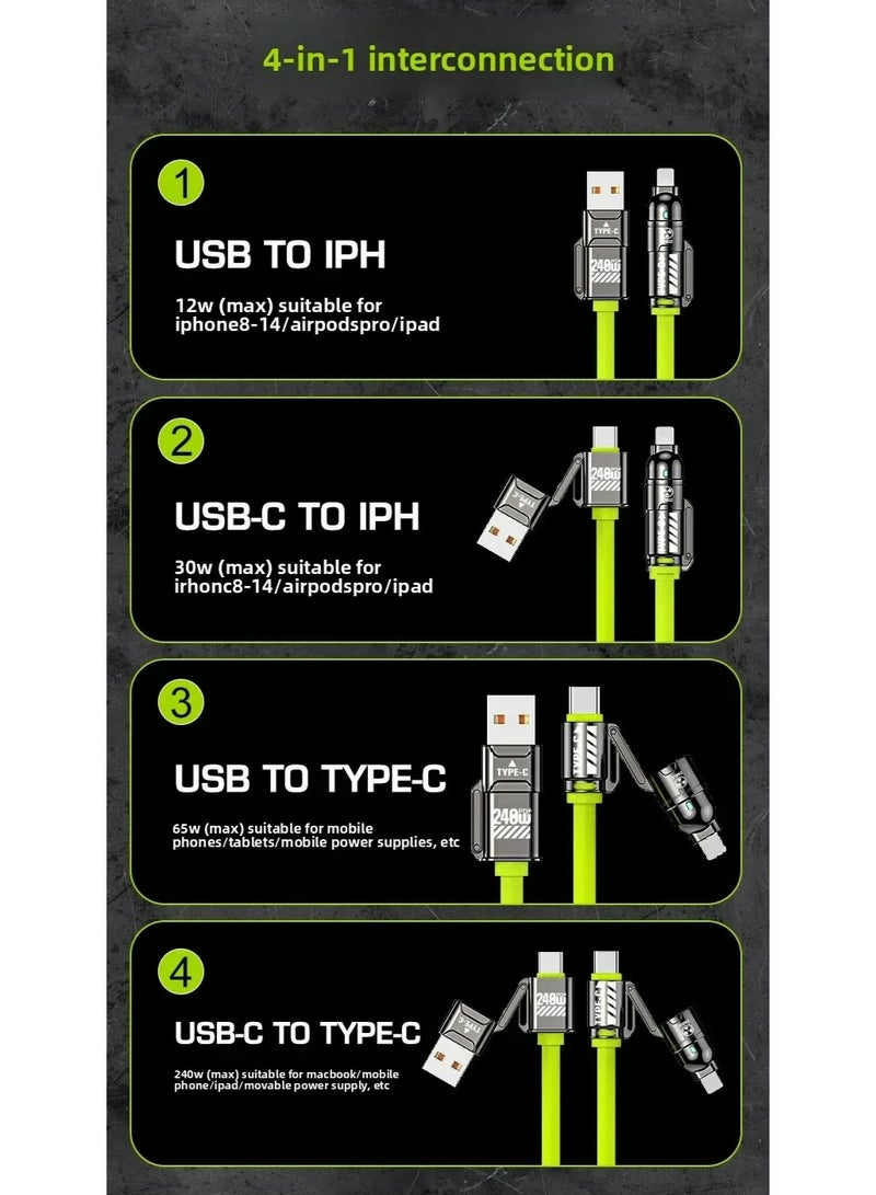 240W Silicone 4-in-1 Fast Charging Cable for IPhone 16 15 14 13 12 11 Pro Max for Samsung S25 S24 S23 for LG for Moto G Oppo - Image 4