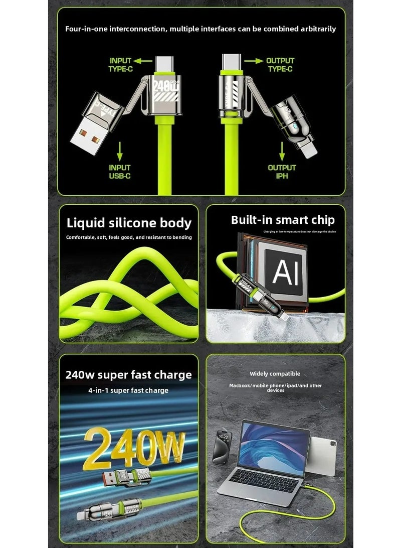 240W Silicone 4-in-1 Fast Charging Cable for IPhone 16 15 14 13 12 11 Pro Max for Samsung S25 S24 S23 for LG for Moto G Oppo - Image 5