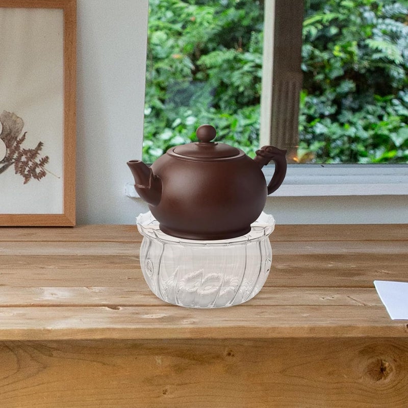 Tealight Teapot Warmer Glass Tea Warmer Base with Candle Holder for Desk Use, Striped Crystal Teapot Heat Base for Gongfu Tea Ceremony - Image 4