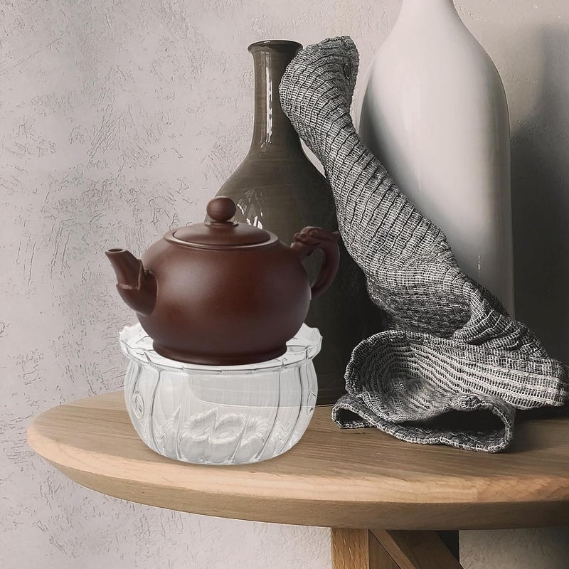 Tealight Teapot Warmer Glass Tea Warmer Base with Candle Holder for Desk Use, Striped Crystal Teapot Heat Base for Gongfu Tea Ceremony - Image 5