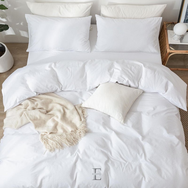 EDMUND Brushed Microfiber Single Bed Duvet Cover SetComforter CoverRajai CoverBlanket Cover 60x90 Inch Quilt Cover Single Bed with Zipper Pillow Cover White - Image 3