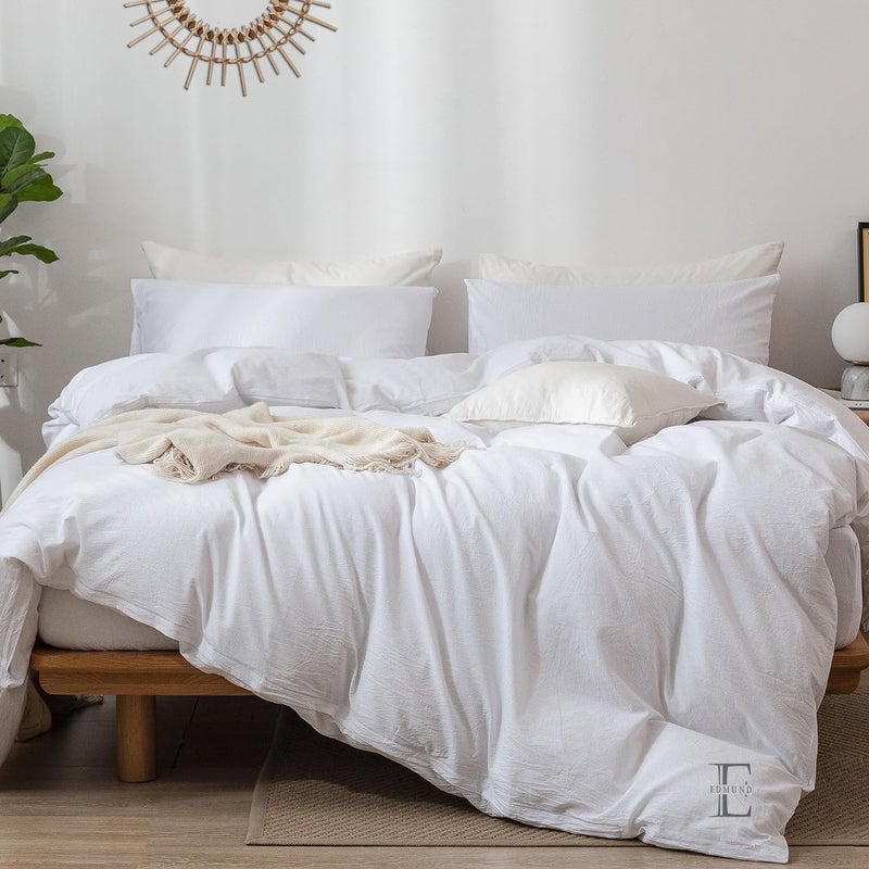 EDMUND Brushed Microfiber Single Bed Duvet Cover SetComforter CoverRajai CoverBlanket Cover 60x90 Inch Quilt Cover Single Bed with Zipper Pillow Cover White - Image 4