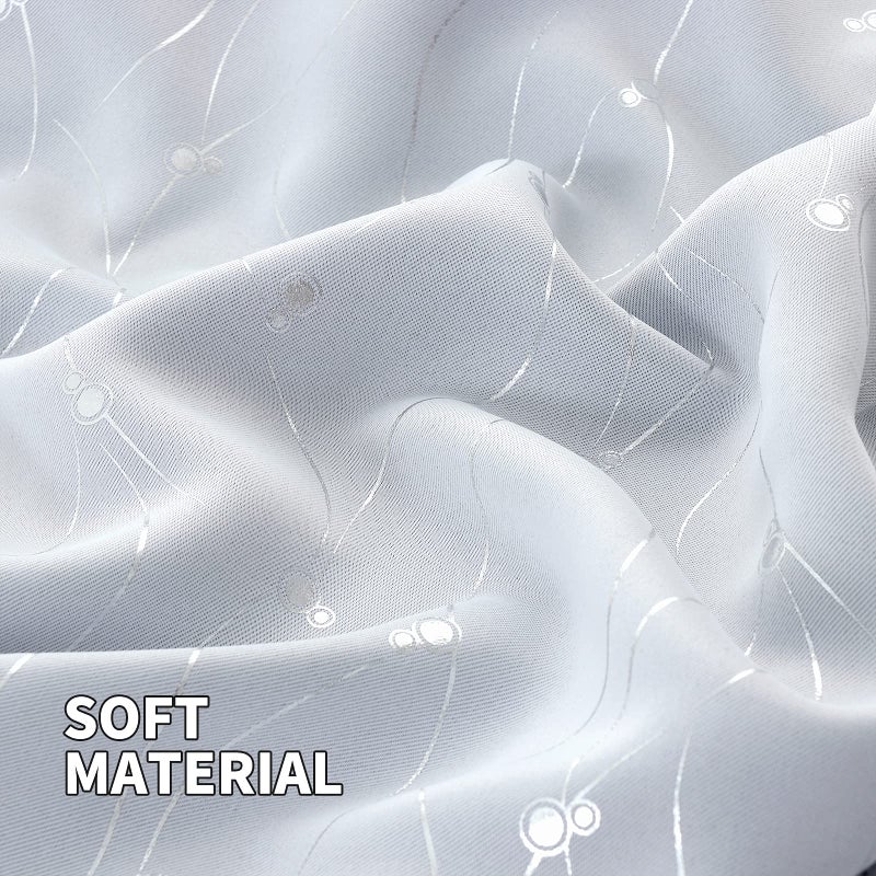 BGment White Curtains 63 Inch Length 2 Panels Set Grommet Thermal Insulated Room Darkening Window Curtains with Wave Line and Dots Printed for Bedroom  42 x 63 Inch  Greyish White - Image 4