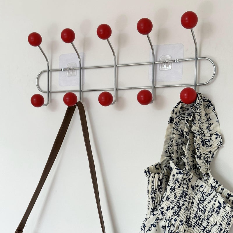 Invisible Wall Hooks Iron Art Organizer Coat Hangers Red 5 Hook 