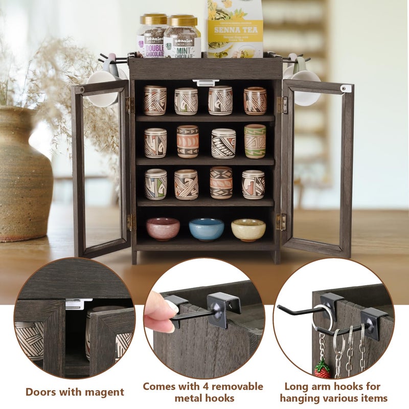Ikee Design Small Wooden Countertop Storage Cabinet with Adjustable Shelves and Removable Hooks, Perfect for Perfume, Pantry, Essential Oil, 10.4W x 6.1D x 14.4H in, Dark Brown - Image 4