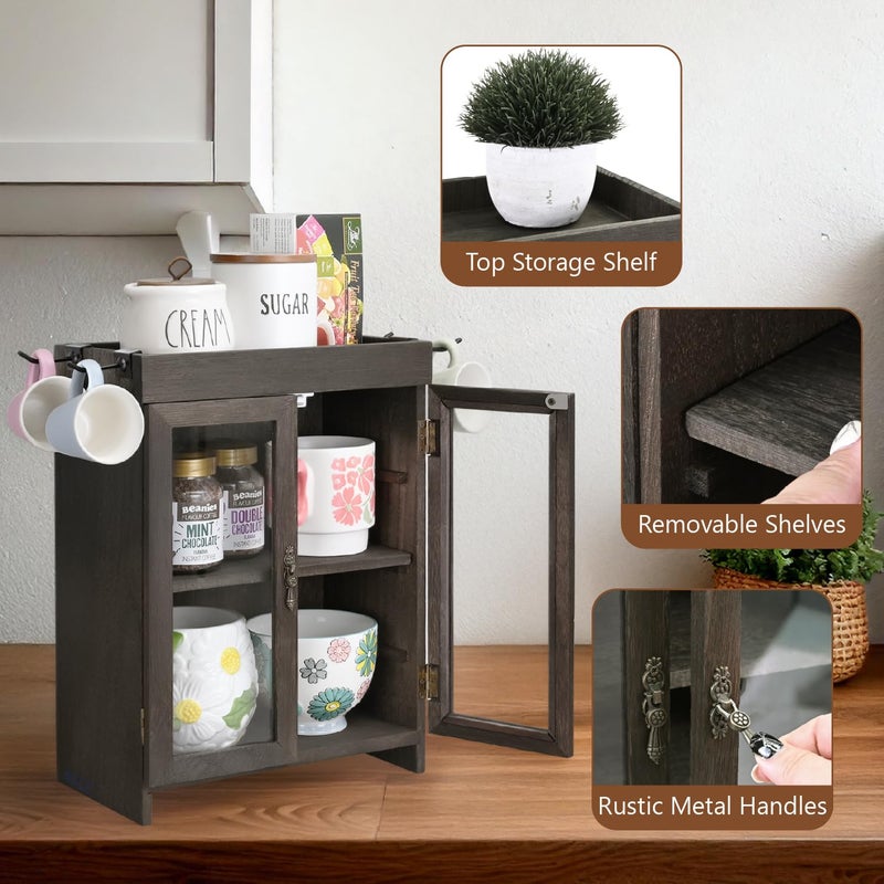 Ikee Design Small Wooden Countertop Storage Cabinet with Adjustable Shelves and Removable Hooks, Perfect for Perfume, Pantry, Essential Oil, 10.4W x 6.1D x 14.4H in, Dark Brown - Image 5