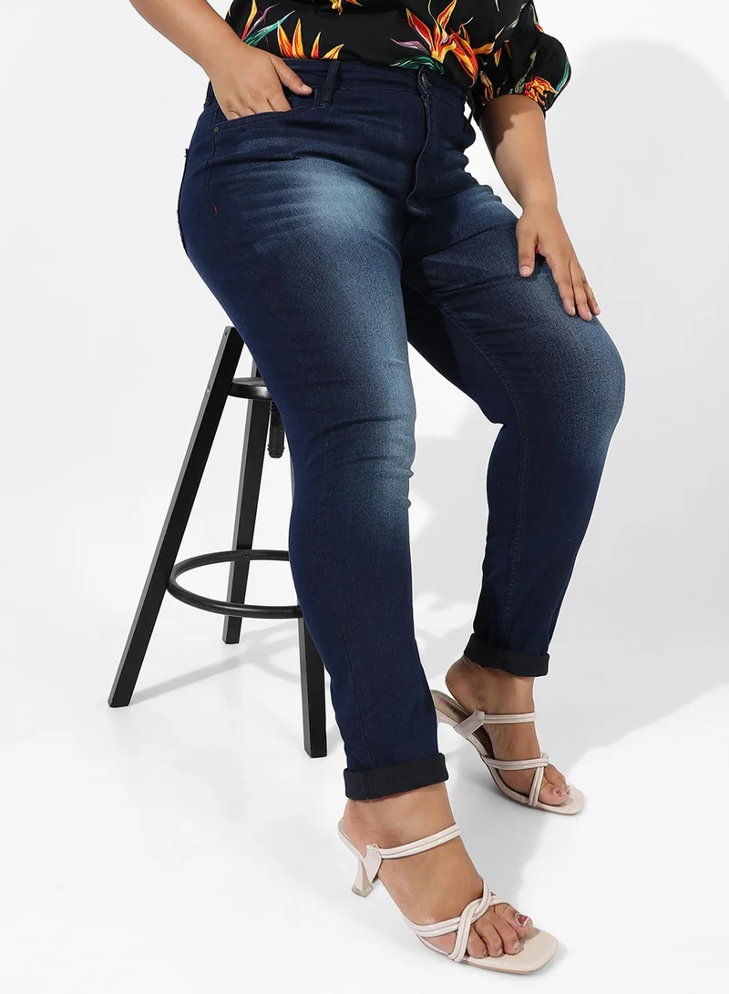 انستافاب بلس بنطال جينز نسائي من قماش الدنيم باللون الأزرق الداكن