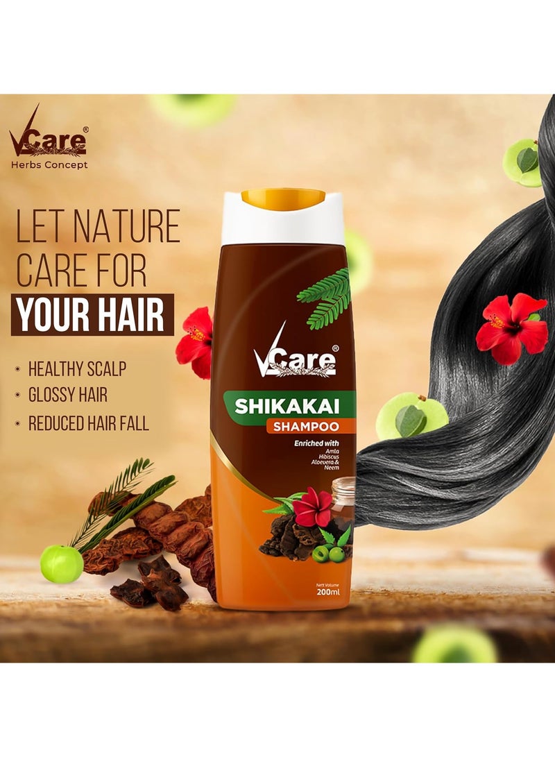 في كير شامبو شيكاكاي بشامبو شيكاكاي مع فوائد الألوفيرا والنيم والأملا والكركديه وشيكاكاي لشعر قوي وصحي، للرجال والنساء - 200 مل (عبوة من 3 قطع) - Image 2