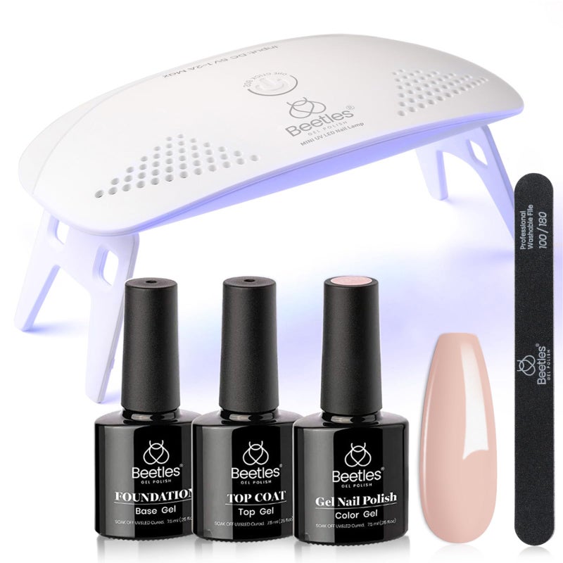 Beetles Nude Gel Nail Polish Kit with UV LED Light and Base Gel Top Coat Starter Kit Soak Off Popular Nude Polish Set with Nail Lamp Nail File for DIY Home Manicure Gift for women