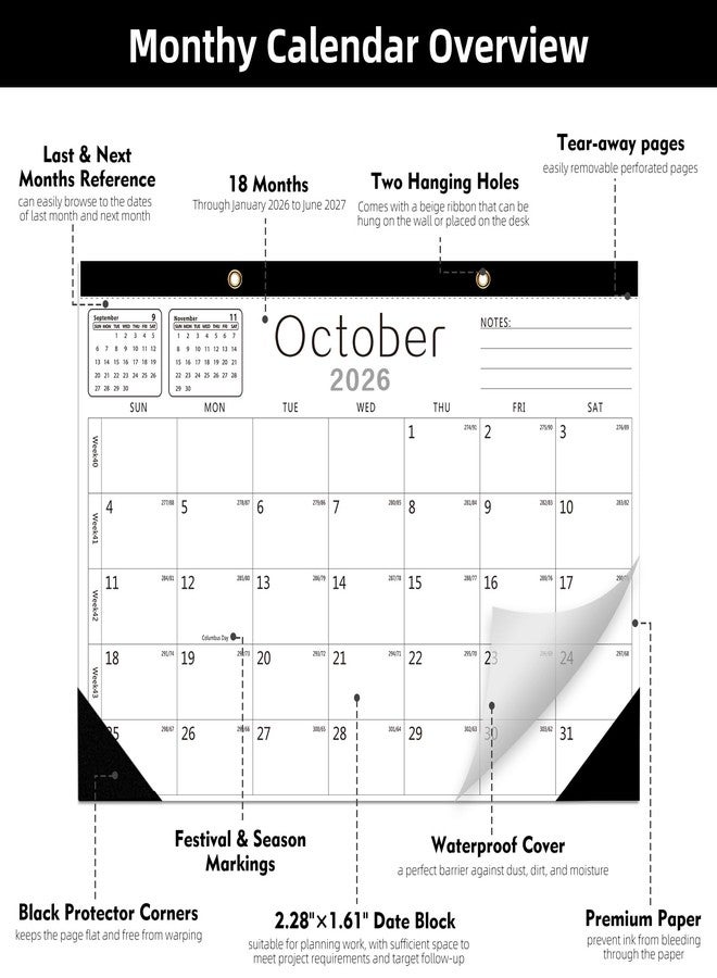 Yinghezu Wall Calendar -Calendar 2025-2026 from Jan. 2025 to Jun. 2026 (White(Jan.2025 to Jun.2026)) - Image 3