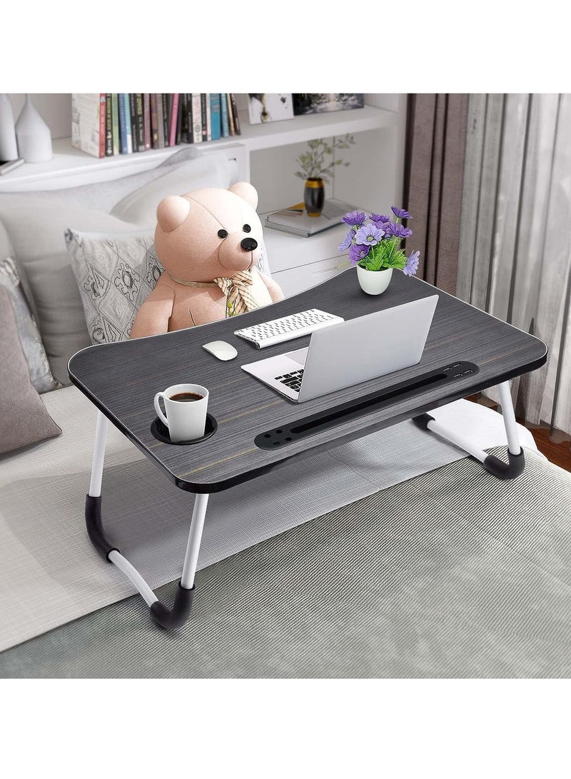 Relex Bed Table, Foldable Laptop Desk with USB Ports and Cup Holder, Portable Laptop Table for Bed, Couch, Floor - Image 2