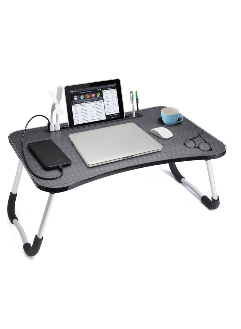 Relex Bed Table, Foldable Laptop Desk with USB Ports and Cup Holder, Portable Laptop Table for Bed, Couch, Floor - Image 1