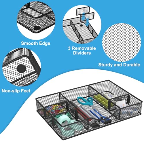 VyGrow Desk Drawer Organizer Tray, Metal Mesh Drawer Organizers Office, 6 Adjustable Compartment, Desk Organizer Tray for Home Office 12 x 8.26 x 1.96 inch, Black, 1 Pack - Image 4
