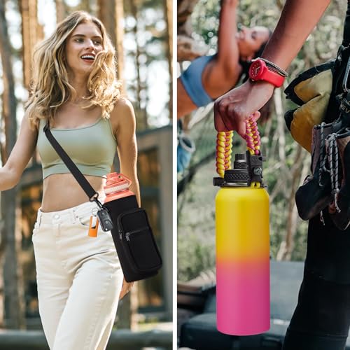 VICKNIY 32 40 64OZ Insulated Water Bottle - Keep Cold 48H Hot 24H, Combo Straw & Spout Lids, Survival Paracord Handle, Bottle Carrier Bag w/Strap, Protective Cup Mat, Stainless Steel Flask Jug - Image 5