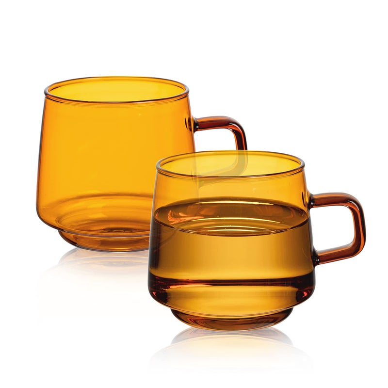 Joeyan Amber Glass Coffee Mugs Set of 2-10 oz Glass Stackable Coffee Cups with Handle - Colored Tea Cups Drinking Glasses for Espresso, Cappuccino, Latte, Tea, Milk - Image 1