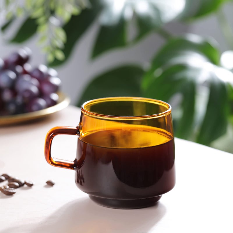 Joeyan Amber Glass Coffee Mugs Set of 2-10 oz Glass Stackable Coffee Cups with Handle - Colored Tea Cups Drinking Glasses for Espresso, Cappuccino, Latte, Tea, Milk - Image 2