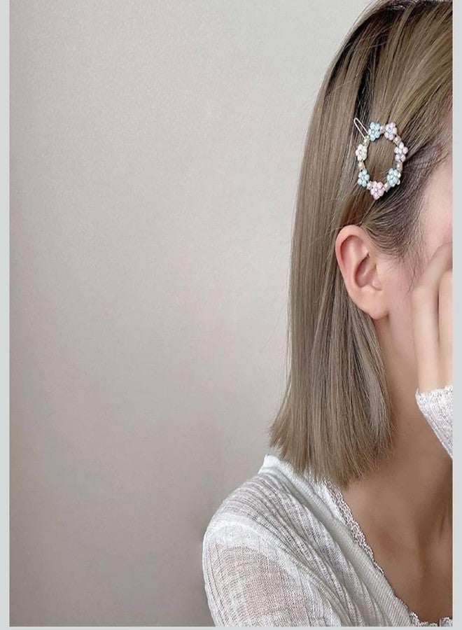 مجموعة مشابك شعر مزينة بالزهور، مرصعة باللؤلؤ والكريستال، بتصميمات على شكل قلب وقمر وزهرة الأقحوان، لون ذهبي - Image 2