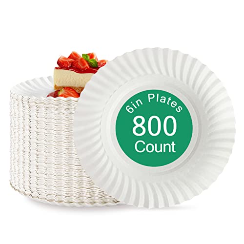 JOLLY PARTY 6 Inch White Paper Plates Uncoated Everyday Disposable Paper Plates Light Weight Small Dessert Plates Round 6 Paper Plate Bulk 800 Count