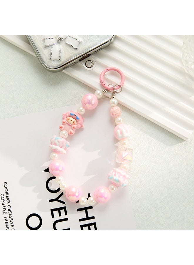 NIBEMINENT Beaded Phone Lanyard, Anti Lost Removable Wrist Strap, Sister Mami Bracelet Pendant, Phone Keychain Lanyard,Pink