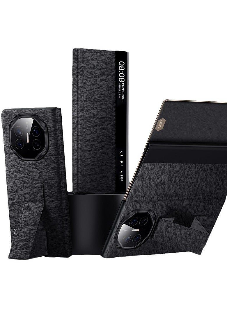 عام غطاء جلدي متوافق مع هواوي ميت إكس تي - مع حامل معصم مخفي، مقاوم للزلازل والسقوط، مع نافذة ذكية واستيقاظ/نوم تلقائي - Image 1