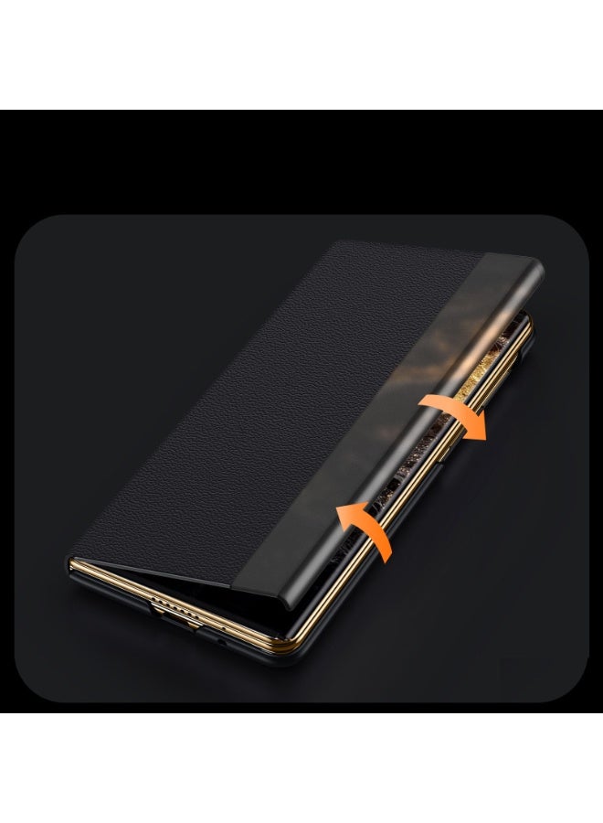 عام غطاء جلدي متوافق مع هواوي ميت إكس تي - مع حامل معصم مخفي، مقاوم للزلازل والسقوط، مع نافذة ذكية واستيقاظ/نوم تلقائي - Image 3