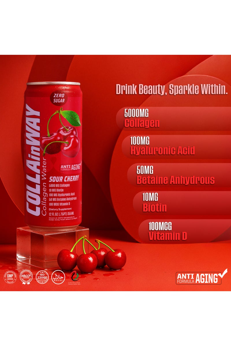 كولانواي كولاجين كولاين واي ٥٠٠٠ ملغ - خالي من السكر، ١٠ ملغ بيوتين، ١٠٠ ملغ حمض الهيالورونيك، ١٥٠ ملغ إل-جلوتاثيون، ١٠٠ ميكروغرام، إل-كارنيتين، ٠.٥ غرام، فيتامين د، كالسيوم - مرطب مضاد للشيخوخة (عبوة من ١٢ قطعة، نكهة سور شيري) - Image 3