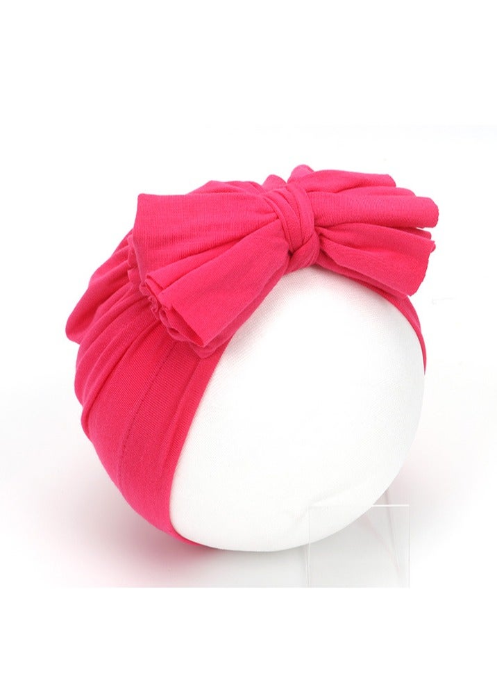 Newborn Cotton Bowtie Pullover Hat Rose Red 