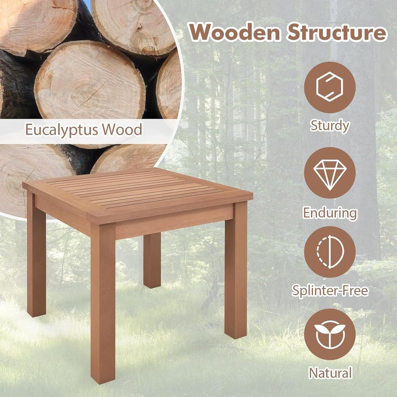 HAPPYGRILL Outdoor Side Table Eucalyptus Wood Square End Table 18 Inch Wood Patio Table with Slatted Tabletop for Backyard Poolside Porch - Image 5