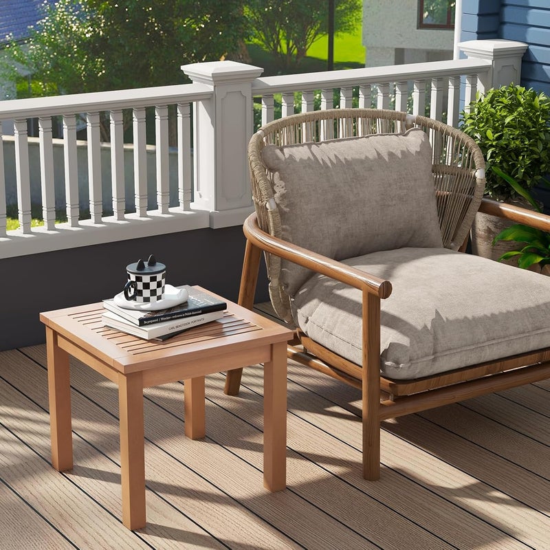 HAPPYGRILL Outdoor Side Table Eucalyptus Wood Square End Table 18 Inch Wood Patio Table with Slatted Tabletop for Backyard Poolside Porch - Image 2
