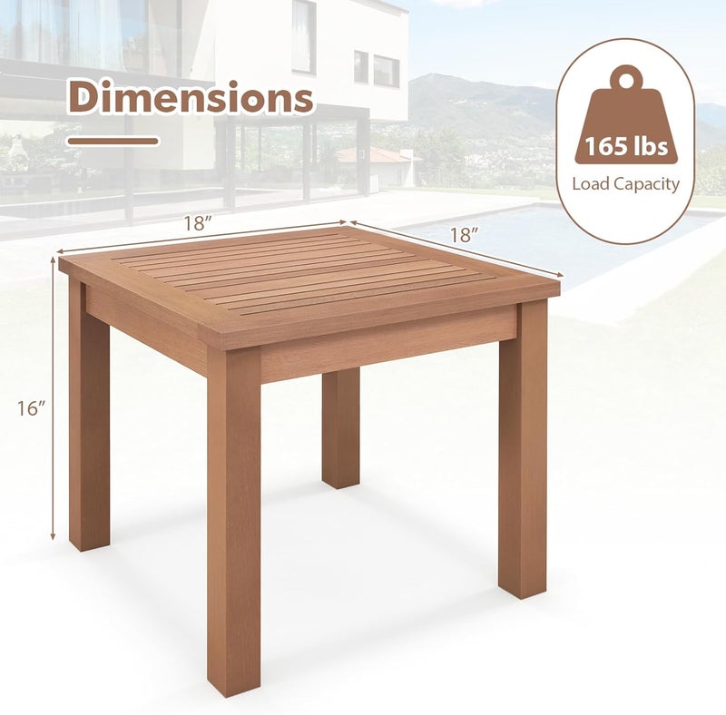 HAPPYGRILL Outdoor Side Table Eucalyptus Wood Square End Table 18 Inch Wood Patio Table with Slatted Tabletop for Backyard Poolside Porch - Image 3