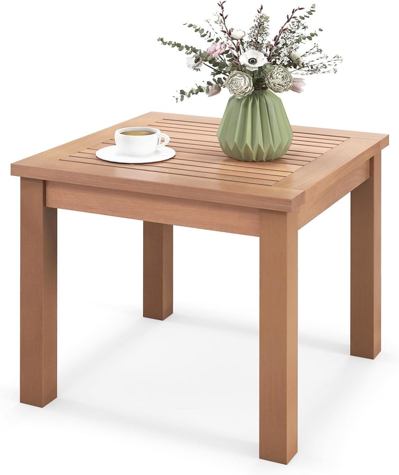 HAPPYGRILL Outdoor Side Table Eucalyptus Wood Square End Table 18 Inch Wood Patio Table with Slatted Tabletop for Backyard Poolside Porch - Image 1