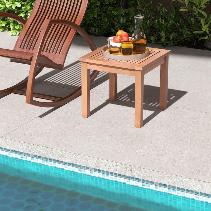 HAPPYGRILL Outdoor Side Table Eucalyptus Wood Square End Table 18 Inch Wood Patio Table with Slatted Tabletop for Backyard Poolside Porch - Image 4