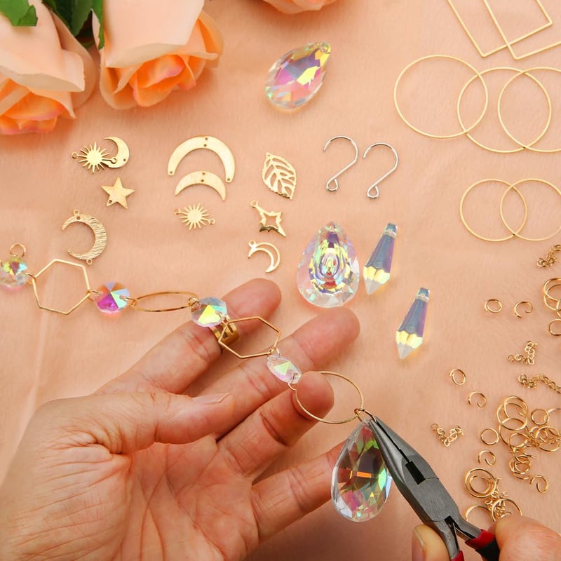 HYBEADS 200 pcs DIY Sun Catchers Making Kits Craft for Adults Crystal Suncatchers Supplies Stained Glass Window Hanging Prism Indoor Outdoor Garden Xmas Decor with Rainbow Maker Pendants Chains - Image 5