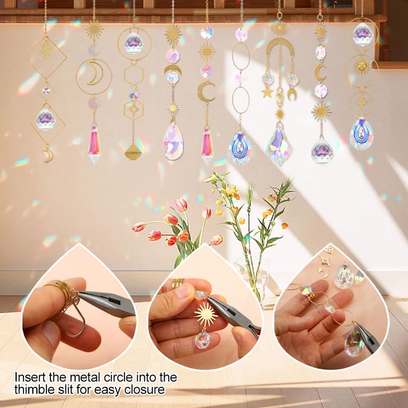 HYBEADS 200 pcs DIY Sun Catchers Making Kits Craft for Adults Crystal Suncatchers Supplies Stained Glass Window Hanging Prism Indoor Outdoor Garden Xmas Decor with Rainbow Maker Pendants Chains - Image 3