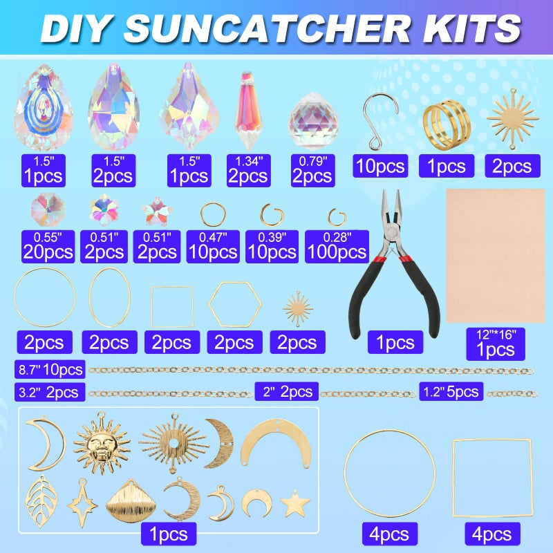 HYBEADS 200 pcs DIY Sun Catchers Making Kits Craft for Adults Crystal Suncatchers Supplies Stained Glass Window Hanging Prism Indoor Outdoor Garden Xmas Decor with Rainbow Maker Pendants Chains - Image 2