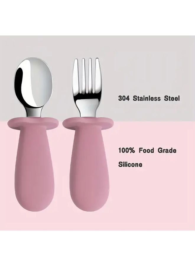 TYRY HU 2 Sets Silicone Stainless Steel Cutlery Spoon And Fork Light Pink Christmas Gift Halloween Thanksgiving - Image 4